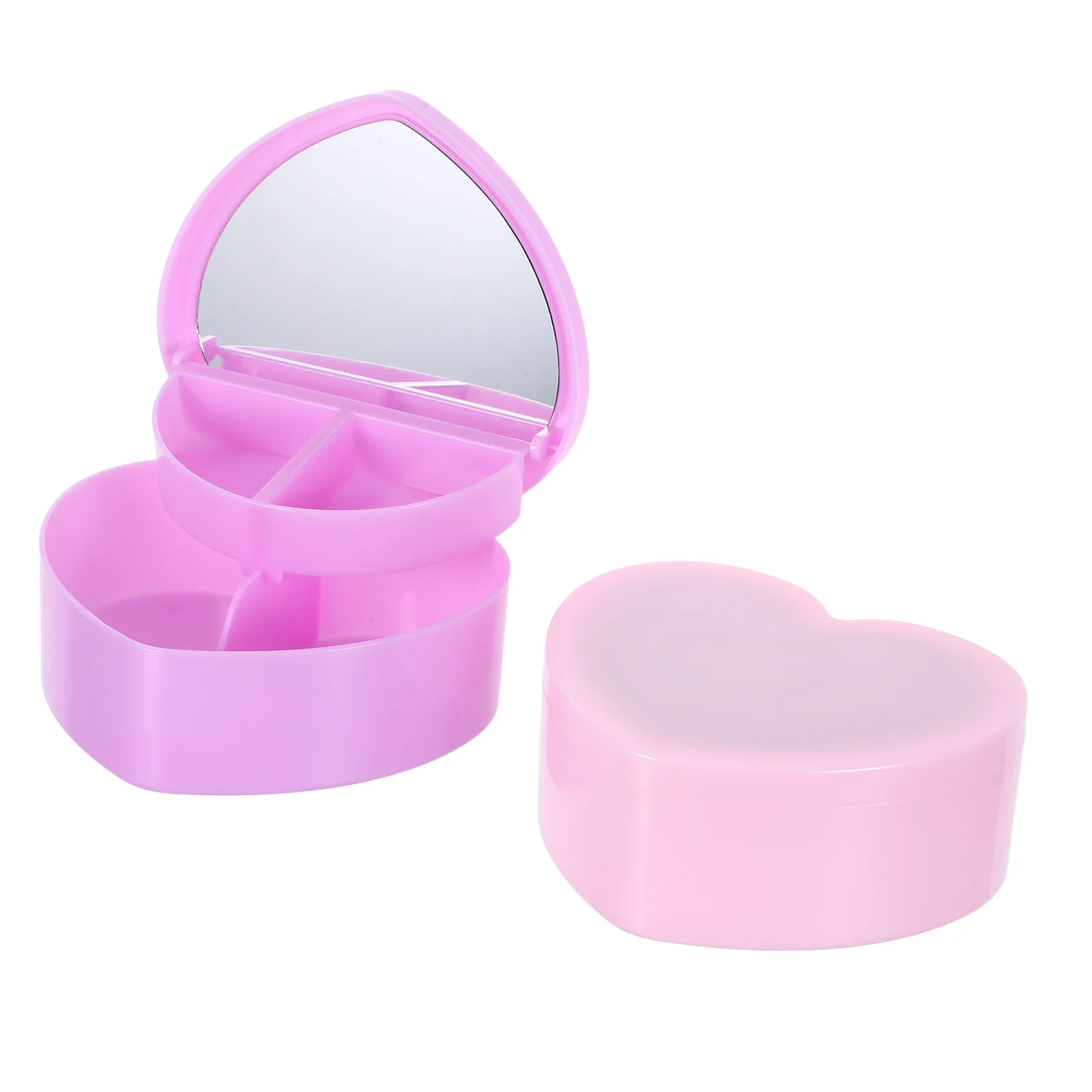 

2Pcs Girls Jewelry Organizer Heart Shaped Jewelry Box Lid Mirror Double Layer Storage Teen Hair Accessories Keepsake