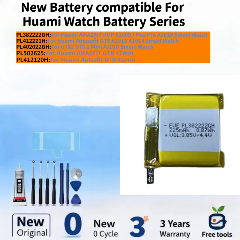 New Battery compatible For Huami AMAZFIT POP A2009/GTS A1913/GTS 2 Mini/ AMAZFIT GTR 47mm/42mm Watch Batteries+ Free Tools