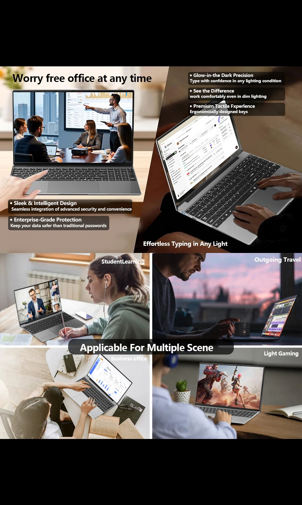 Intel N3700 15.6 Inch Ultra Slim Laptop 4 Core 4 Thread 1.6GHz 2.4GHz Turbo 16GB RAM 2TB SSD High Performance Notebook Gamer Pro