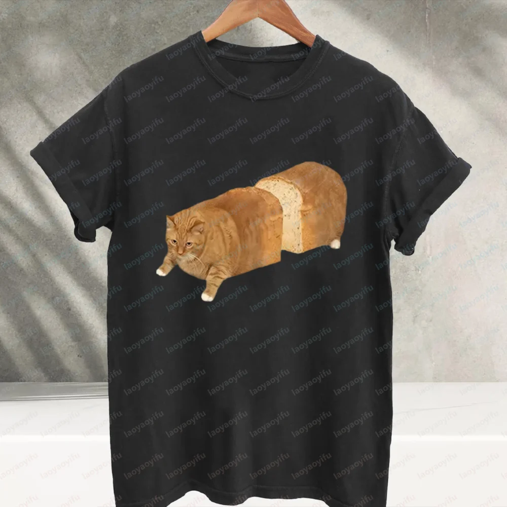 Funny Bread Loaf Orange Cat Meme Graphic T‑Shirt Weird Humor Cat in Bread Loaf Print Short Sleeve Cotton Casual Streetwear Tees