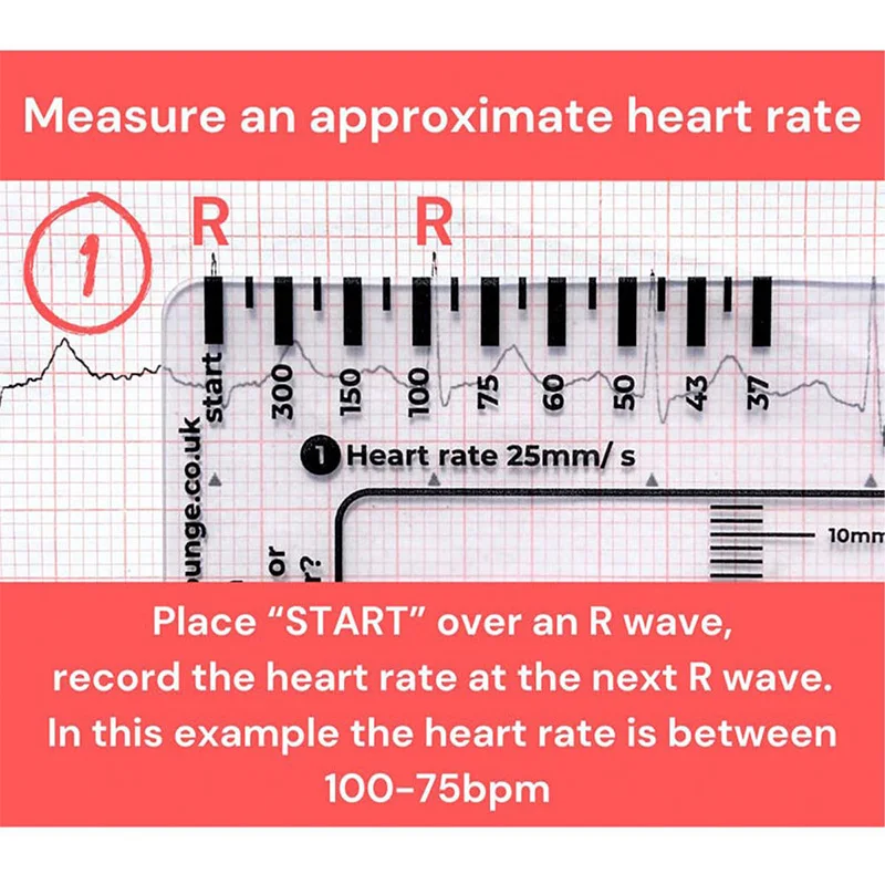 ECG 7 Step Ruler Ruler Card for ECG/EKG Interpretation Portable Pocket ECG EKG Reference Guide with Sheath, Emergency tool