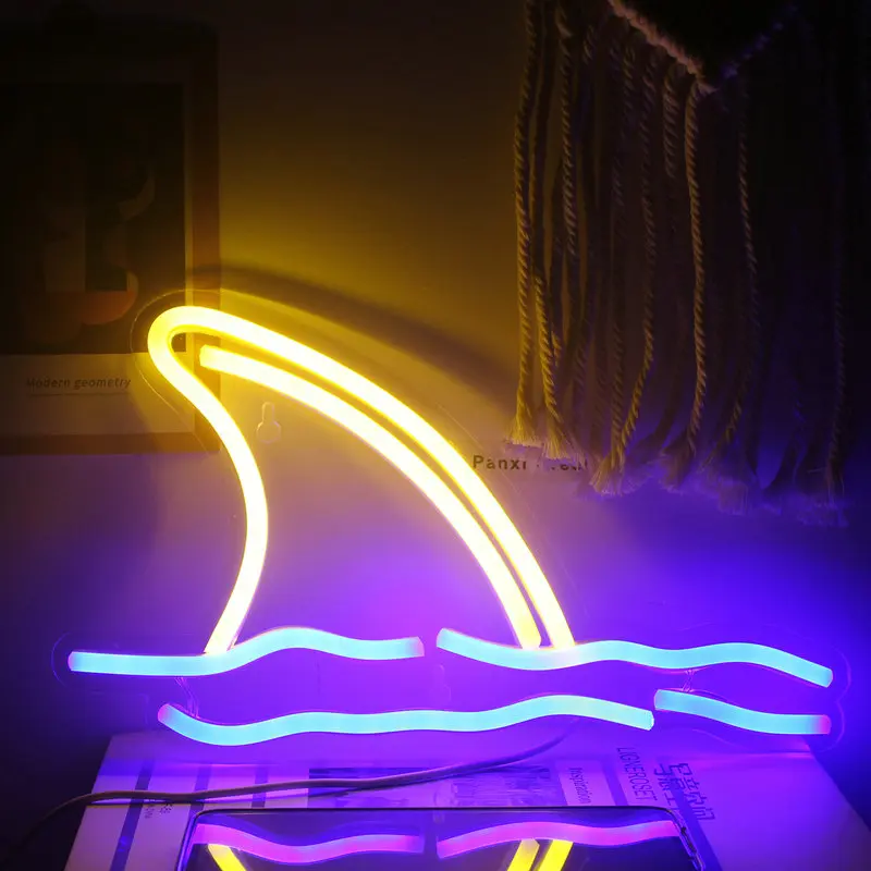 

Shark Horn Neon Sign LED Room Wall Decor USB Powered Hanging Acrylic For Aquarium Beach Seaside Bedroom Bar Party Art Decor