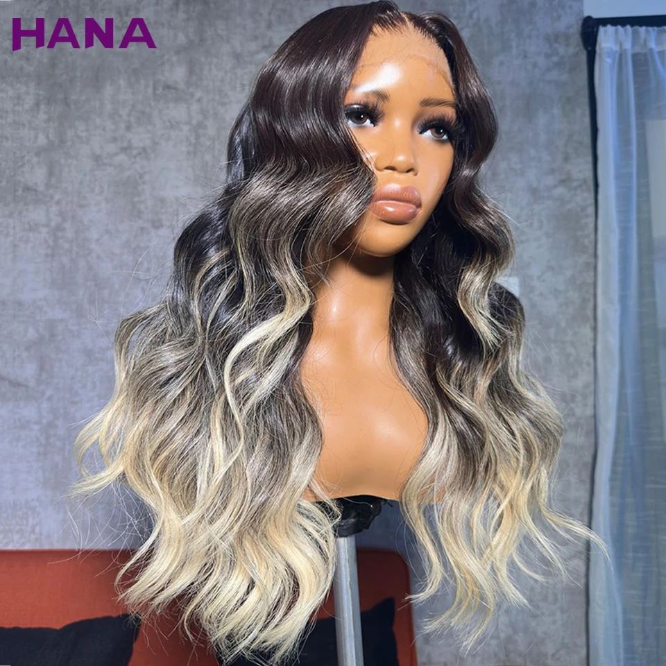 13x6 Spitze Frontal Perücke vor gezupft Remy 5x5 Spitze Verschluss Perücke schwarz mit Honig blond Highlight farbige Echthaar Perücken für Frauen