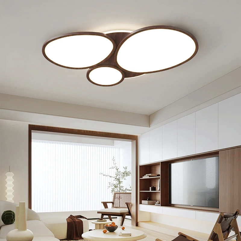 Full-spectrum Eye-friendly Led Chandelier For Bedroom Creative Walnut Wood-style Study Lamp Lighting Living Room Main Fixture