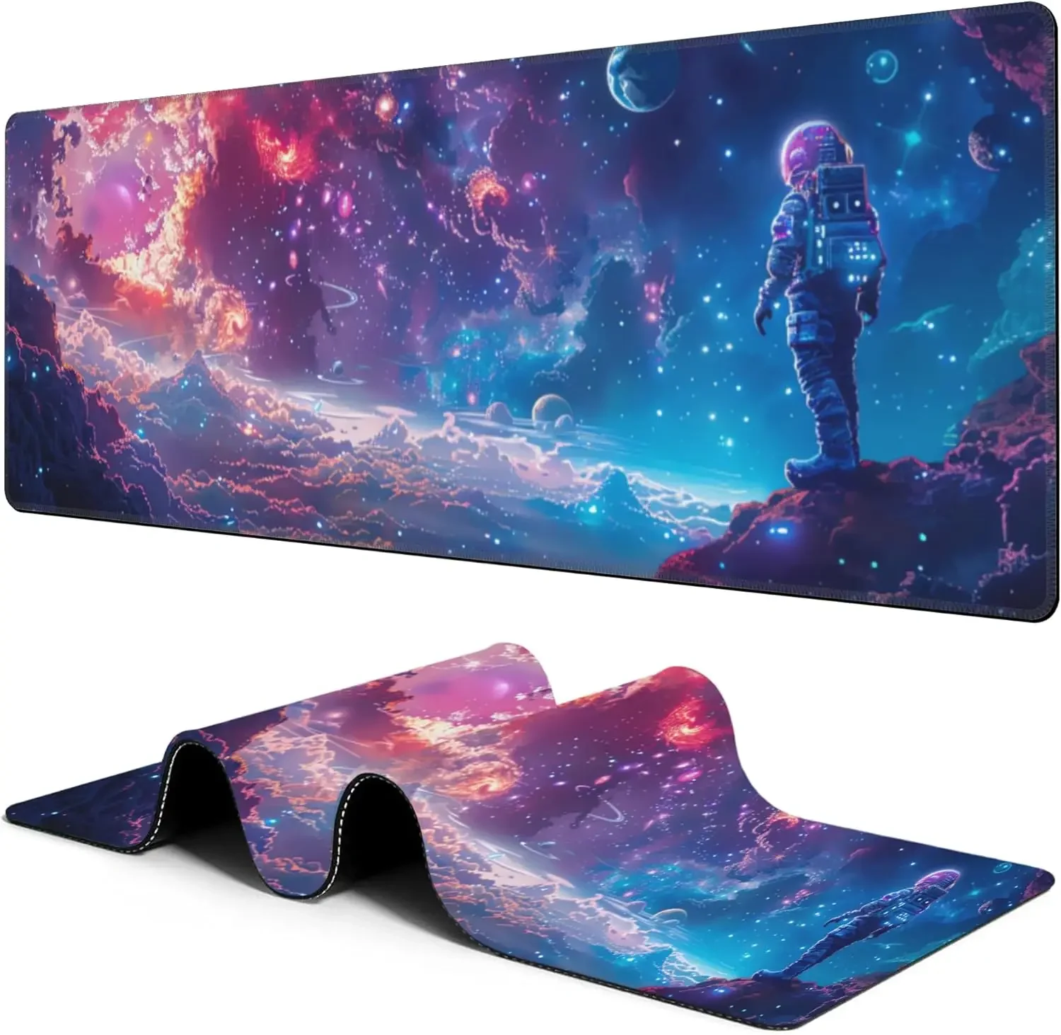 Large Gaming Mouse Pad Astronaut in Space XXL Desk Mat with Non-Slip Base Computer Keyboard Mats for Home Office Work 40 x 90cm