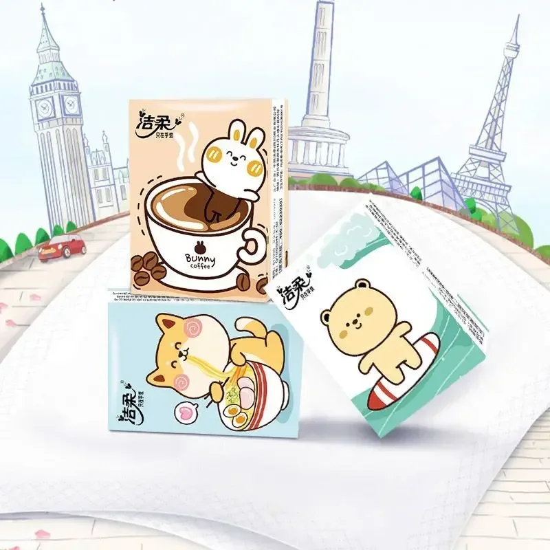 20 Packs Cartoon Handkerchief Paper Small Package of Cute Three-layer Portable Napkins Can Be Wet Water Facial Tissues Napkins