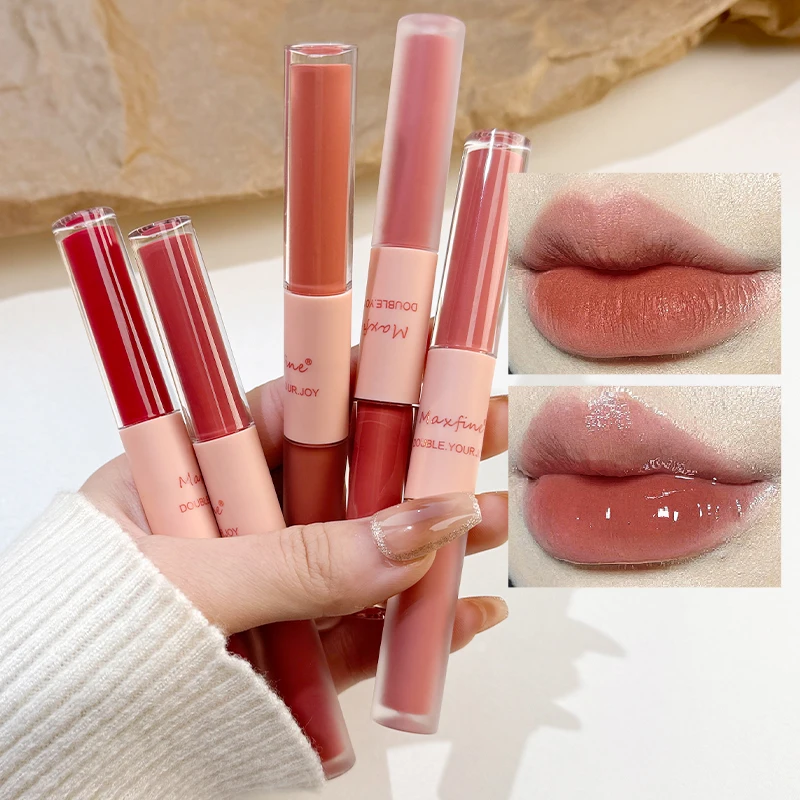 Double End Lip Glaze Full Gloss Mirror And Matte Velvet Long Term Color AndMoisture Lip Gloss Anti Stain Cosmetic Lip Glaze