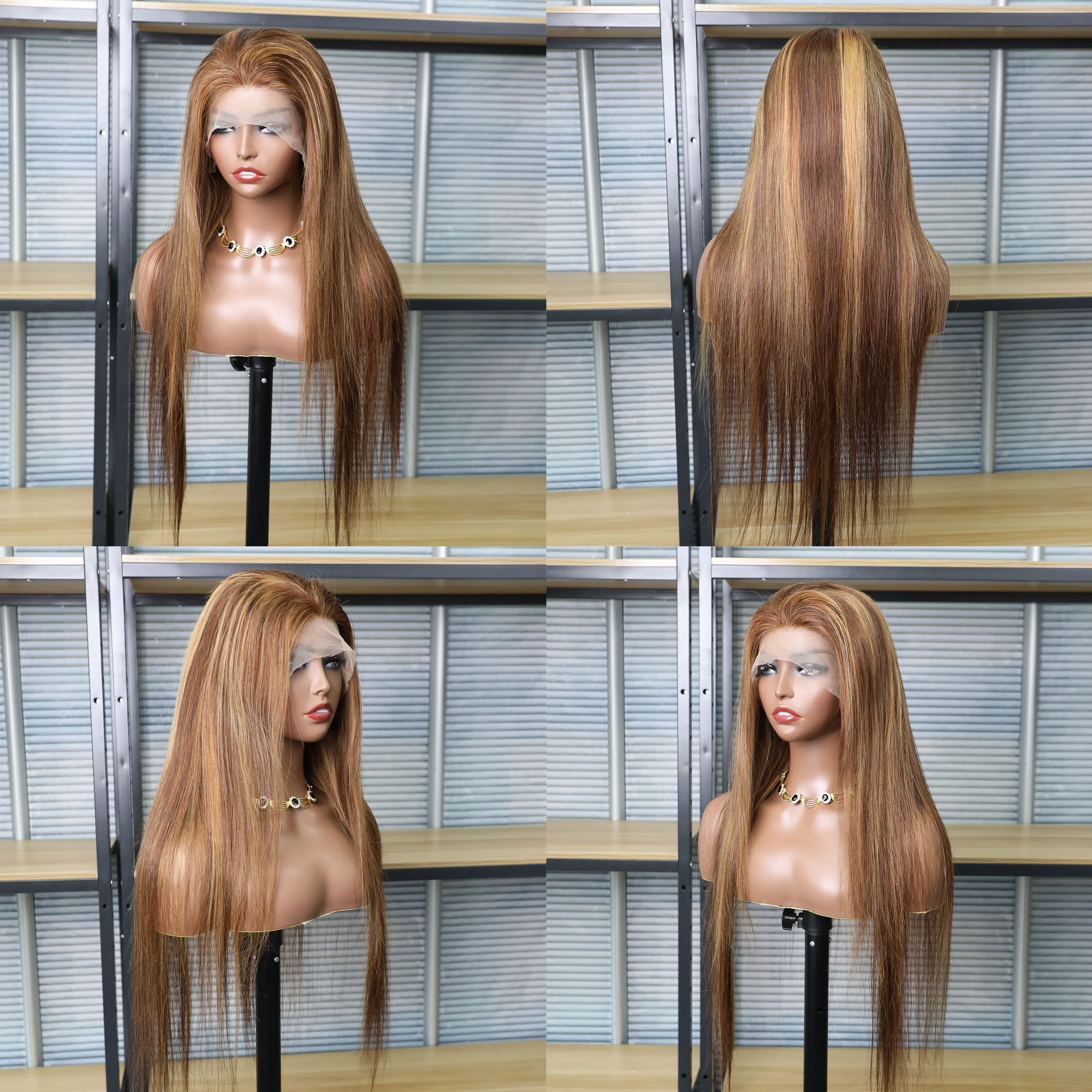 شعر مستعار بشري بدانتيل أمامي ، تمييز أمامي مستقيم ، جودة ، بني ، لون أشقر ، 13 × 6 ، P4/27