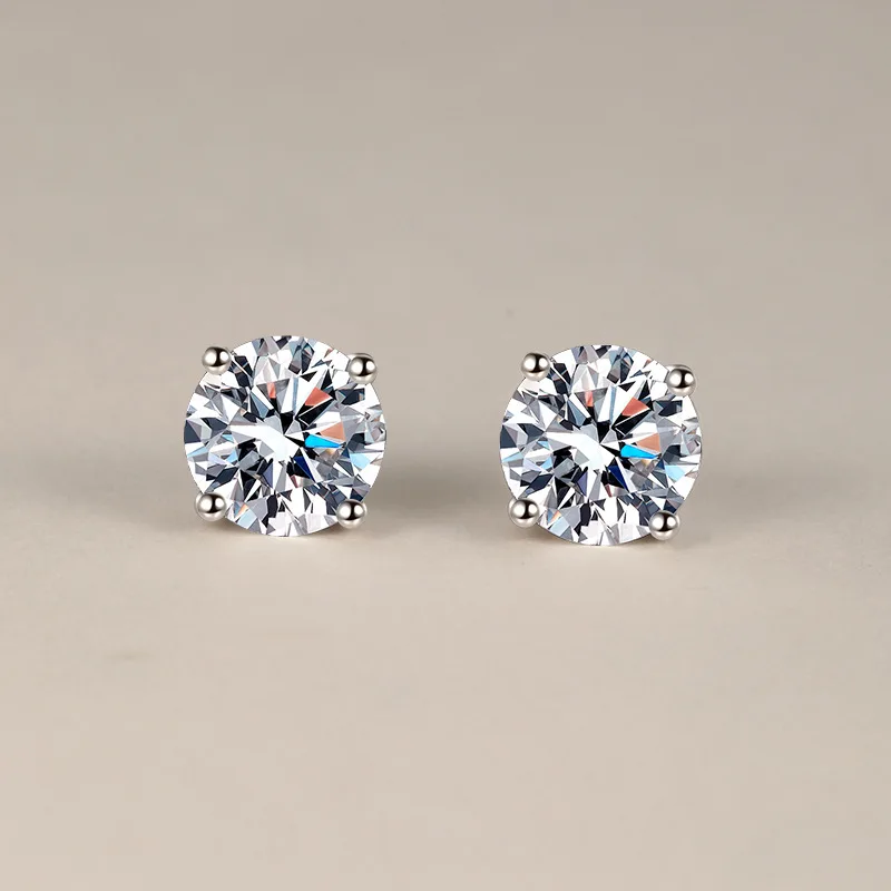 925 Sterling Silver Moissanite Stud Earrings D VVS1 Round Cut Lab Diamond Screw Ear Studs For Women Wedding Jewelry Brincos
