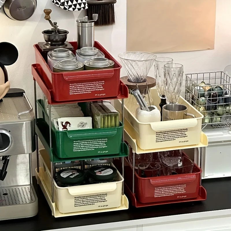 2/3Layer Tea Bag Storage Box Office Coffee  Drawer Rack Mask Lipstick Cosmetics Rack Kitchen Desk Drawer Storage Organizing