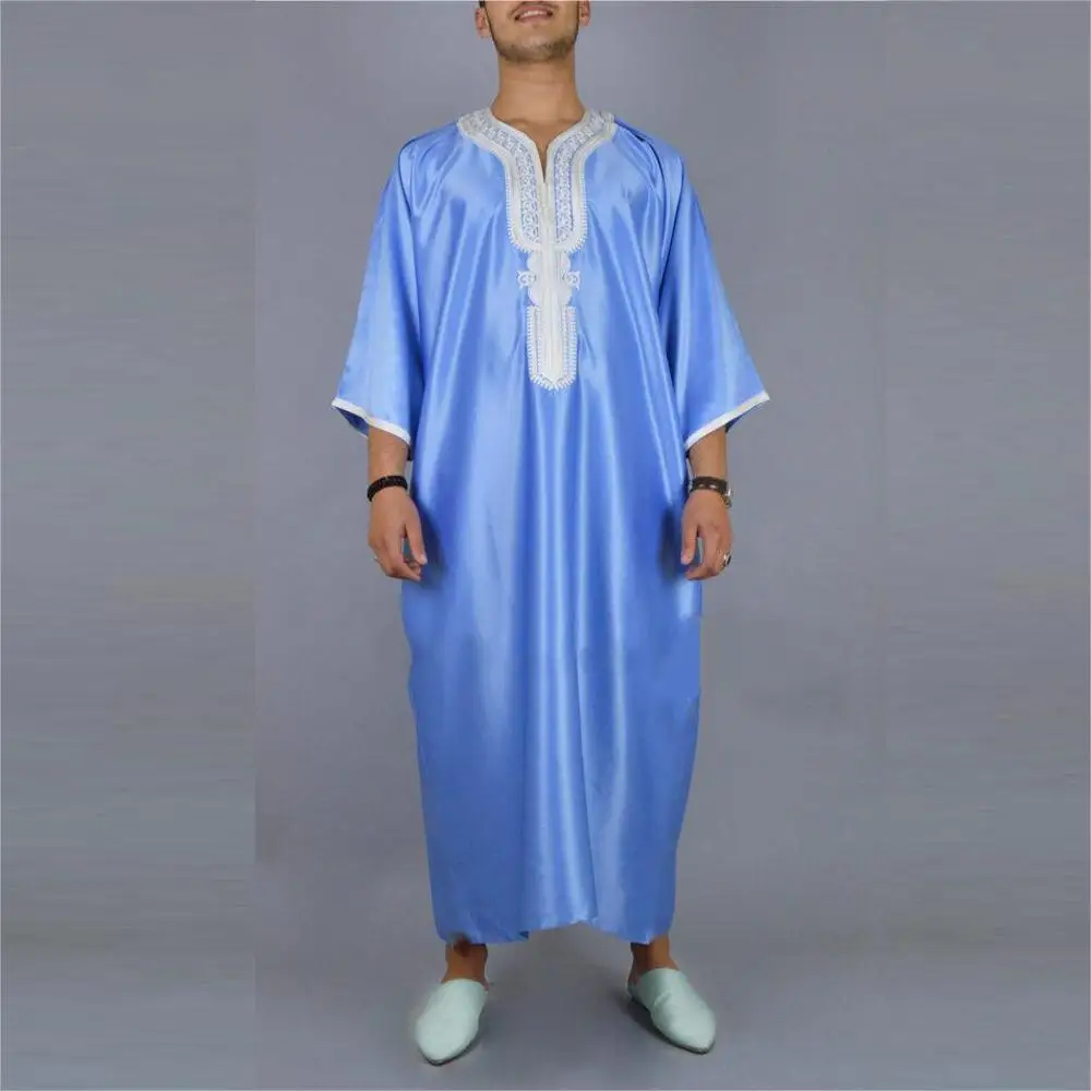 

New 2023 Arab Sle Long Sve Blue Dubai Robe for Men Middle Length Ethnic Clothing Casual Wear Summer Season