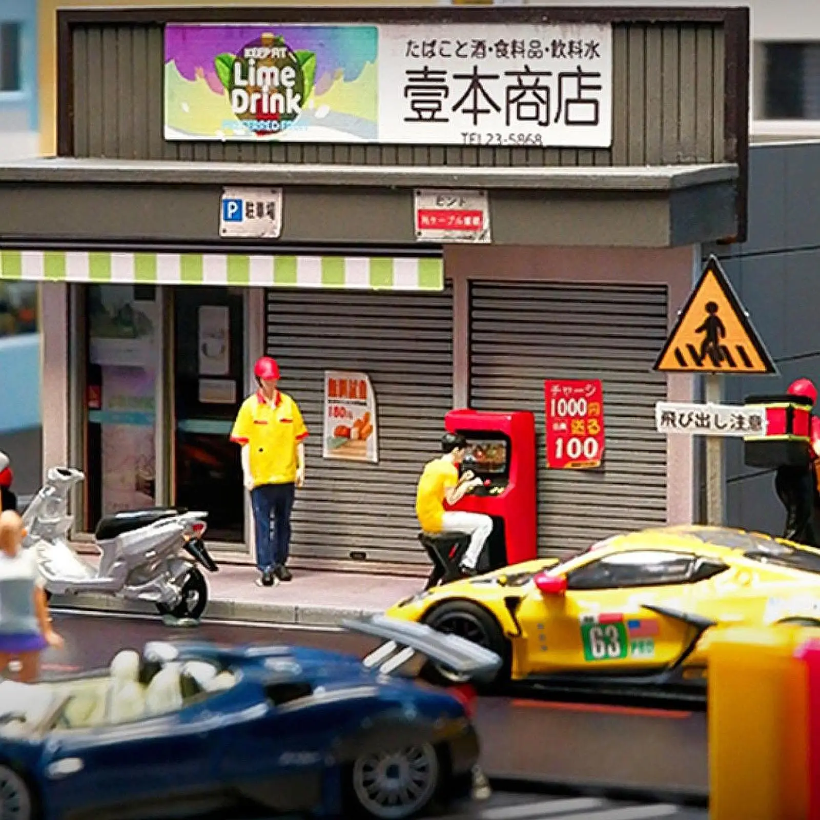 1/64 스토어 모델 디오라마 모델 자동차 디스플레이 DIY 조립 사진 LED 조명 수집품 도시 배경 거리 상점 장면