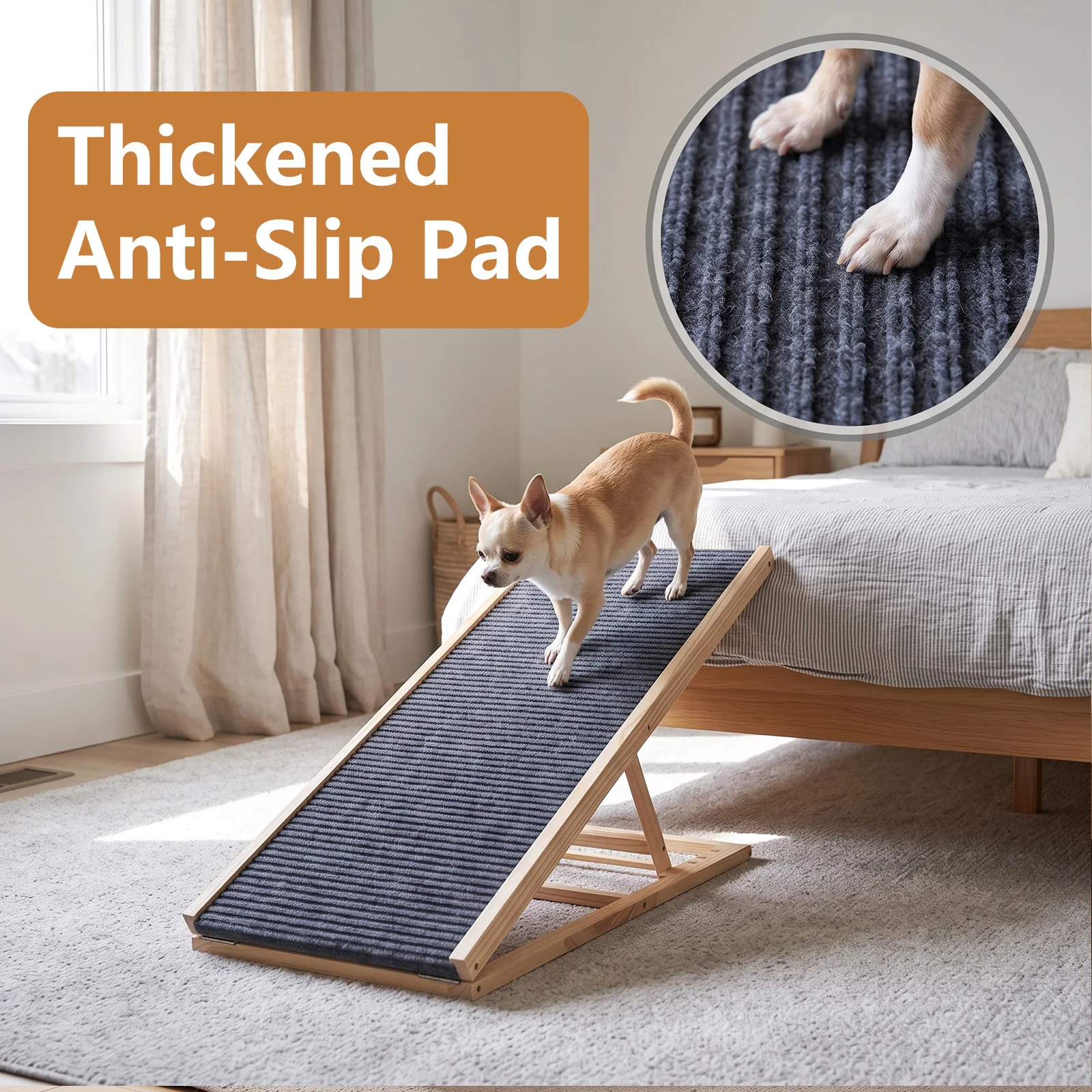 Rampa per Cani in Legno Massiccio Pieghevole, Altezza Regolabile, Antiscivolo, Scale per Animali Domestici per Letto, Divano, Auto, Viaggi, Scale per Cani Anziani e con Articolazioni Problemi