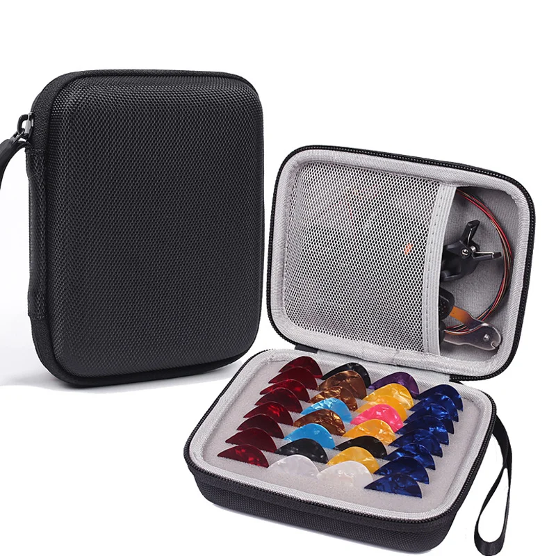 Portable Guitar Pick Holder Case Box with Pick Slot Black Yellow Guitar Capo Tuner Strings Storage Pouch Bag Guitarra Parts