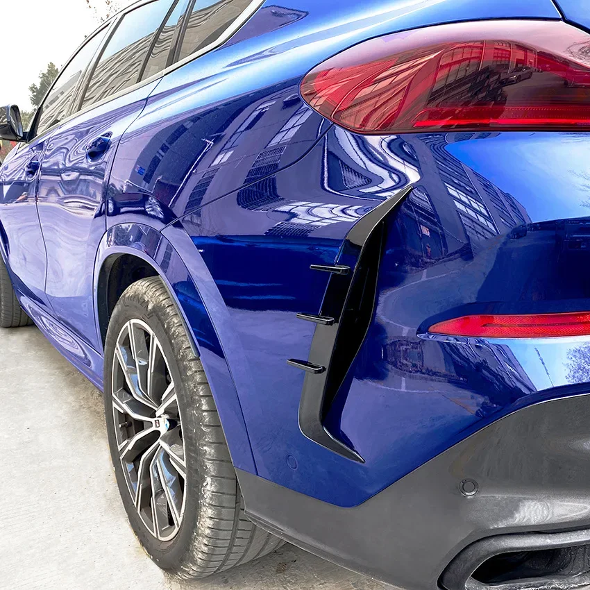 GEFENSI For BMW X6 G06 2019 2020 2021 2022 Car Rear Bumper Splitter Lip Body Kit Spoiler Air Vent Cover Canard ABS Sticker