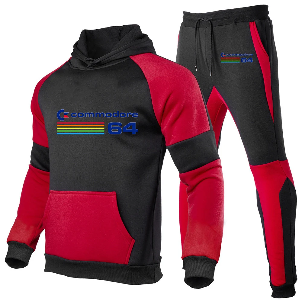 

Commodore 64 2025 Spring And Autumn Man's New Patchwork Pocket Slim Fashion Hoodies+Sports Long Pants Two-piece Suit