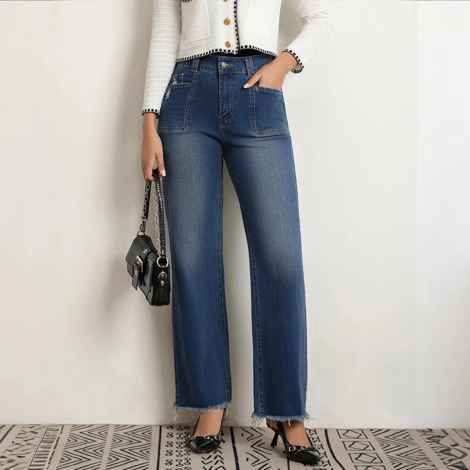 

Women Vintage High Waist Straight Leg Jeans Classic Retro Denim Pants Comfortable Stretch Casual Trousers for Daily Wear
