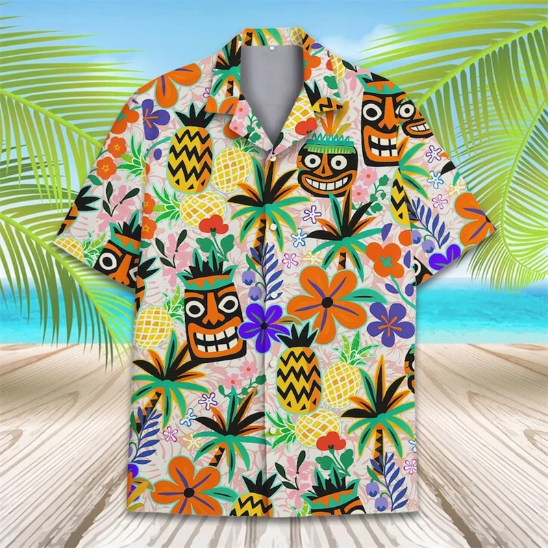

Polynesia Tiki Mask Hawaiian Shirt Men Women Fashion Casual Tiki Aloha Shirt Short Sleeve Button Summer Tropical Beach Shirt