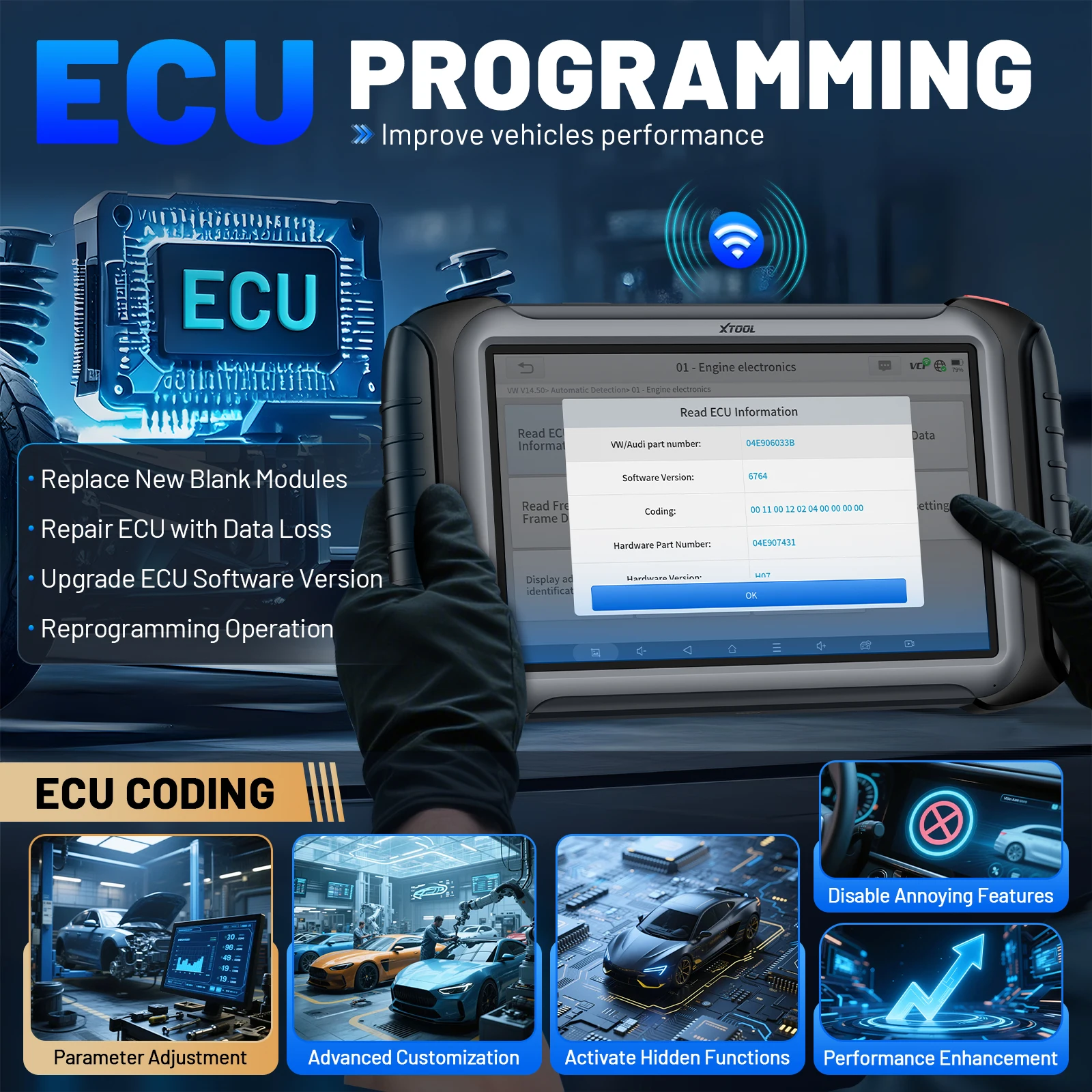 XTOOL InPlus IP919 أداة تشخيص السيارات بلوتوث الماسح الضوئي للسيارات يمكن FD DOIP FCA ECU الترميز مفتاح برمجة طوبولوجيا 51 إعادة تعيين