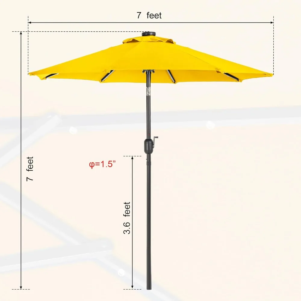 Sundale-sombrilla alimentada por energía Solar para exteriores, paraguas de Patio iluminado con 24 LED, mesa de mercado con manivela y botón de inclinación para jardín, 7 pies