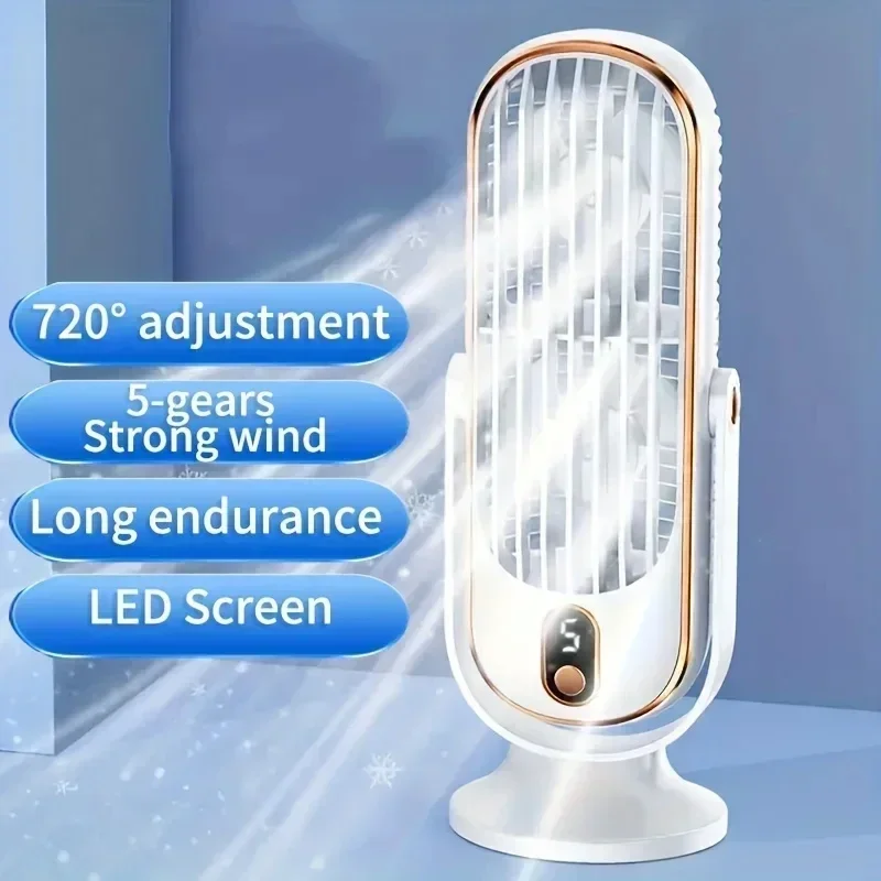 720° Electric Fan Strong Wind Cooling USB LED Display 5 Speed Intelligent Adjustment Desktop Tower Fan For Home Office Summer