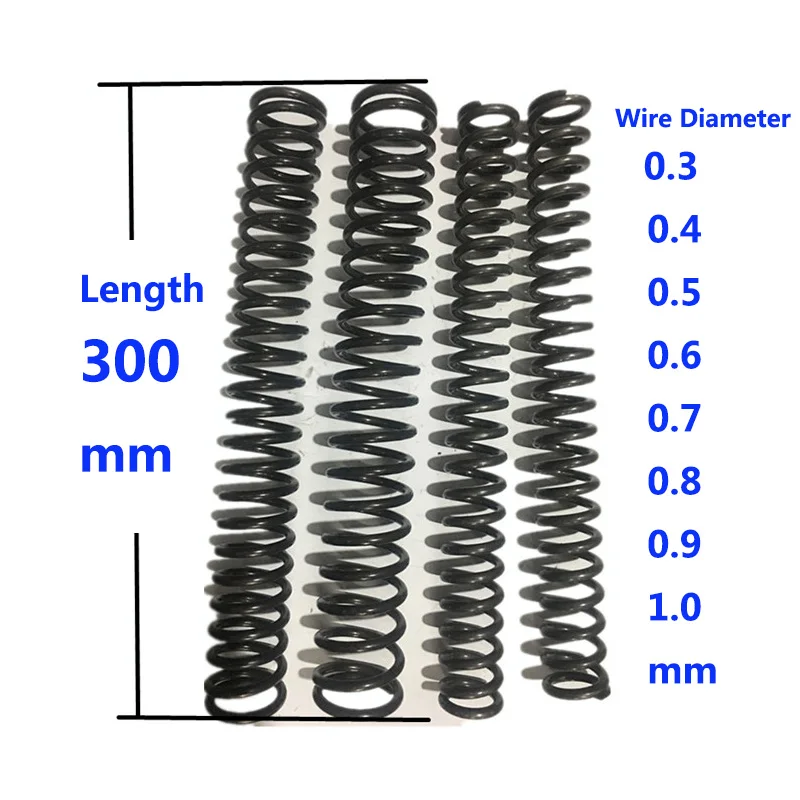 2 Stück Federstahl-Druckfeder, Rückholfeder, Drahtdurchmesser 1,0 mm, 1,2 mm, 1,5 mm, 65 Manganstahl, lange Federn, Länge 300 mm – Detail 2