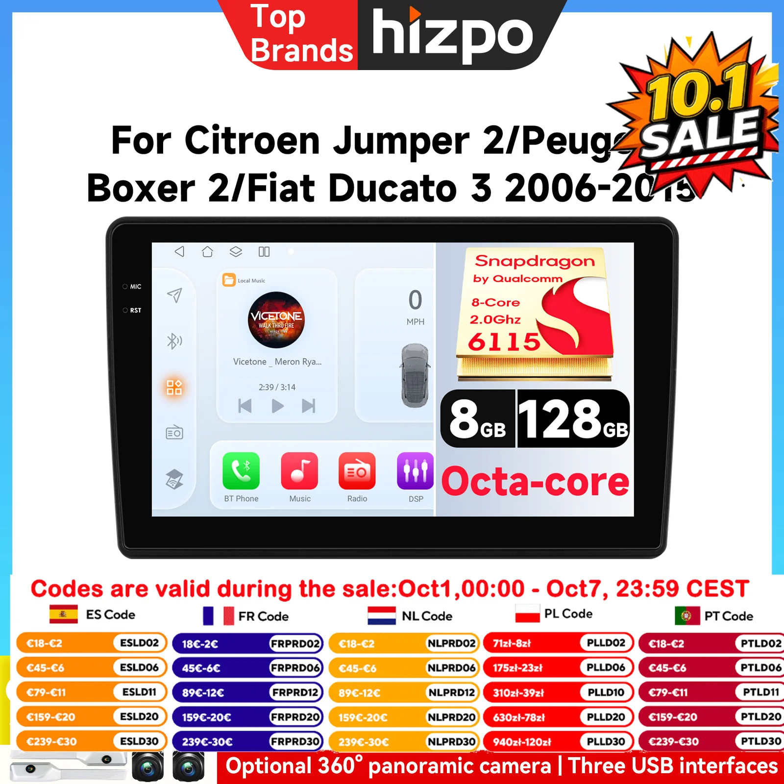 Autoradio 9'' 6115 per Fiat Ducato Citroen Jumper Peugeot Boxer 2006-2020 con Carplay Wireless, Android Auto, Multimedia DSP e Video