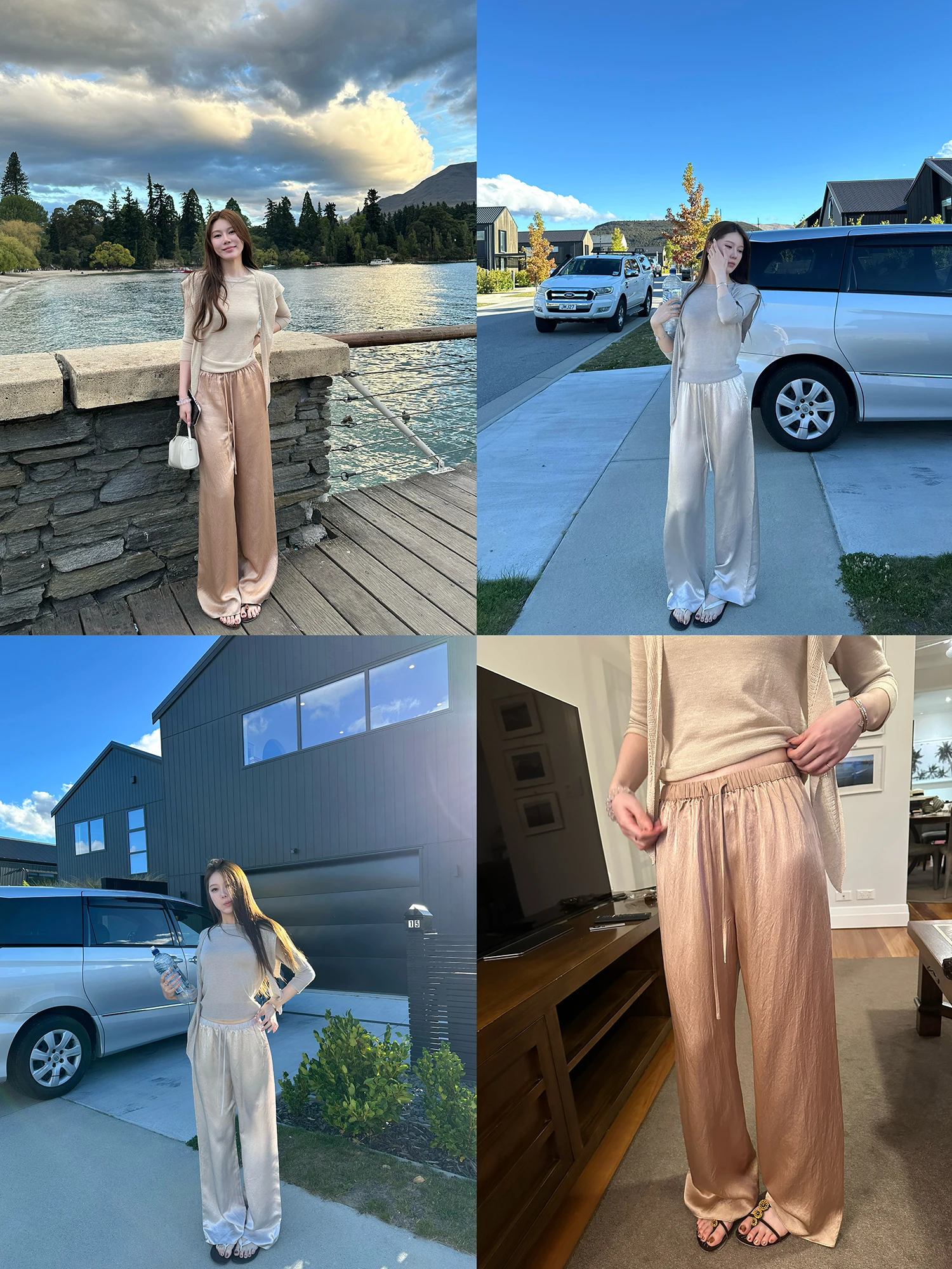 

Удобные прямые брюки для женщин из цельного ацетатного материала с эффектом «ледяного ощущения», эластичным поясом на шнурке, свободного кроя, с эффектом драпировки.