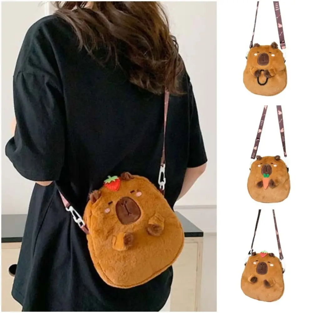 Sac à main en peluche Capybara de dessin animé, sac à bandoulière en peluche Capybara, sac à main à fermeture éclair, grande capacité, animal mignon