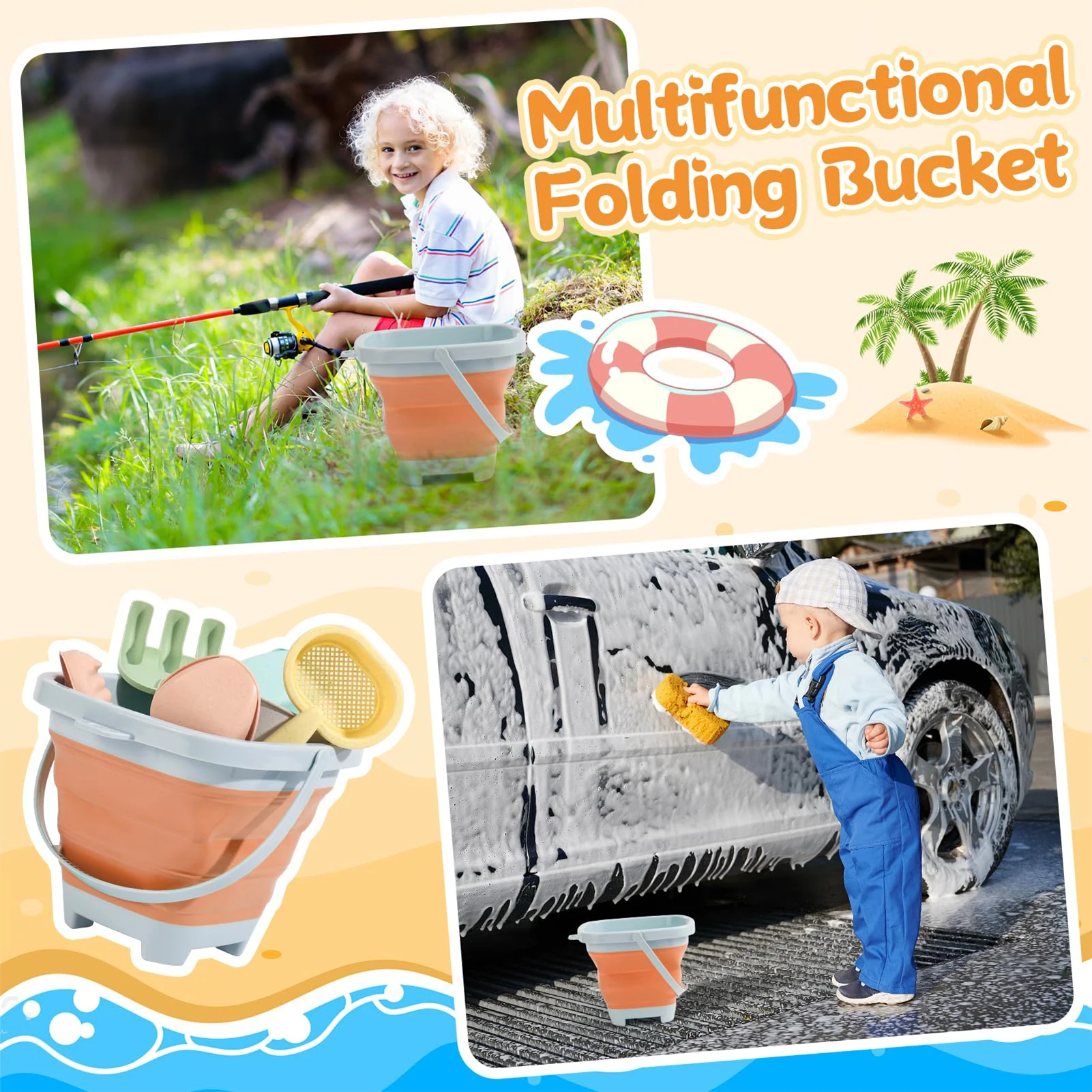 New Hot Beach Plastic Sand Toy Set with Beach Bucket Sand Molds Watering Can Shovels for Toddlers Outdoor Indoor Play Gift