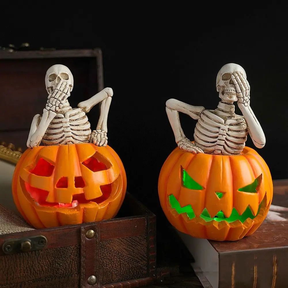 Figurine squelette créative d'halloween, Design lumineux, artisanat en résine, décoration de Festival fantôme, fonctionne à piles, exquise