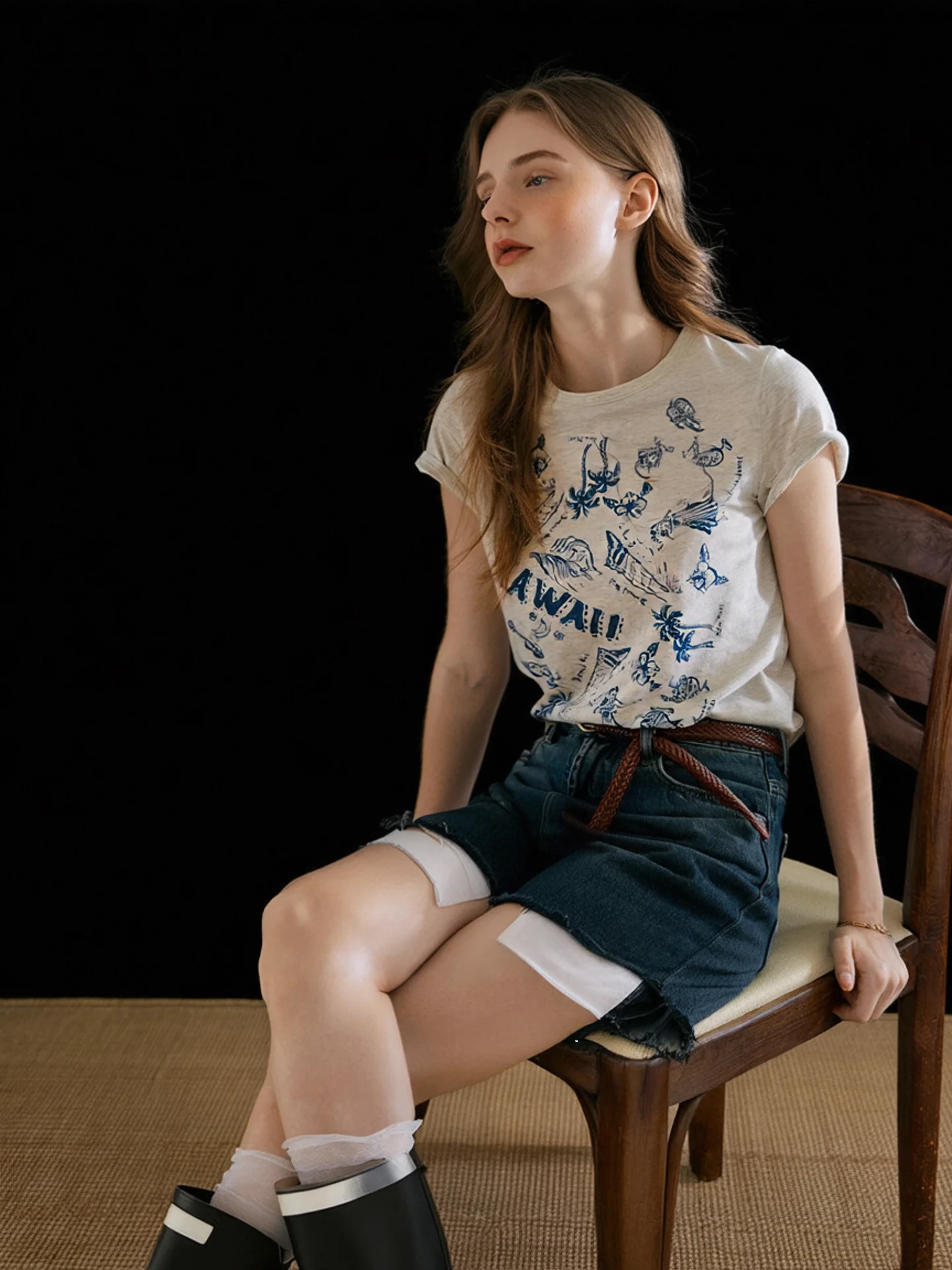 

Huaappuw Stylish Minimalist Short Sleeve T-Shirt Women's Fashionable Commute Versatile Top Summer New Arrival Cotton 100%