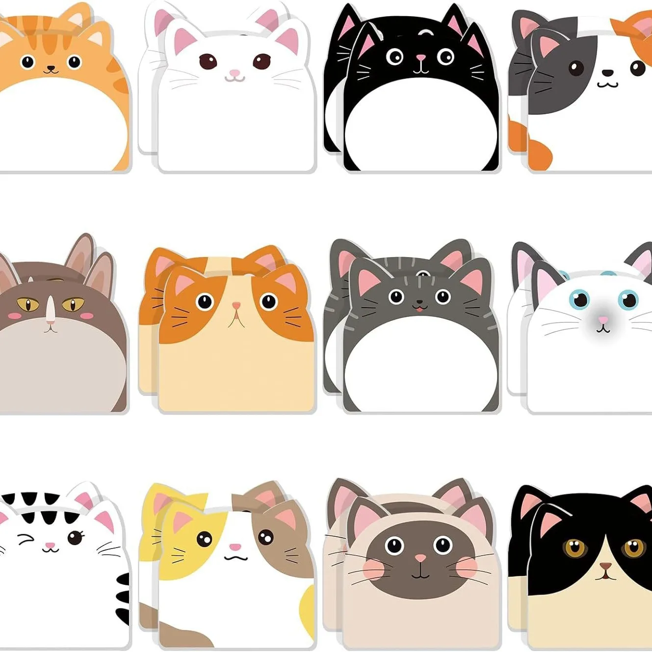 

12 Pcs Twelve Cartoon Cute Cats Can Be Pasted With Strong Stickiness, Office And Study Sticky Notes, Paper Notes,30 Sheet