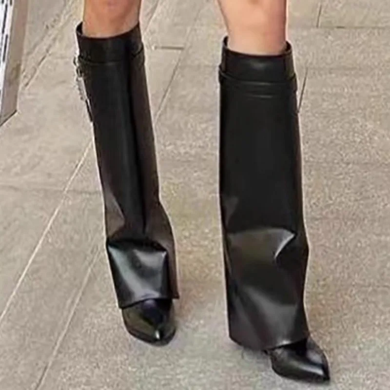 Brand Designer 2025 Winter New Outdoor Office Comfortable Slip-on Women's Knee-high Boots Casual Gothic Motorcycle Boots 35-41