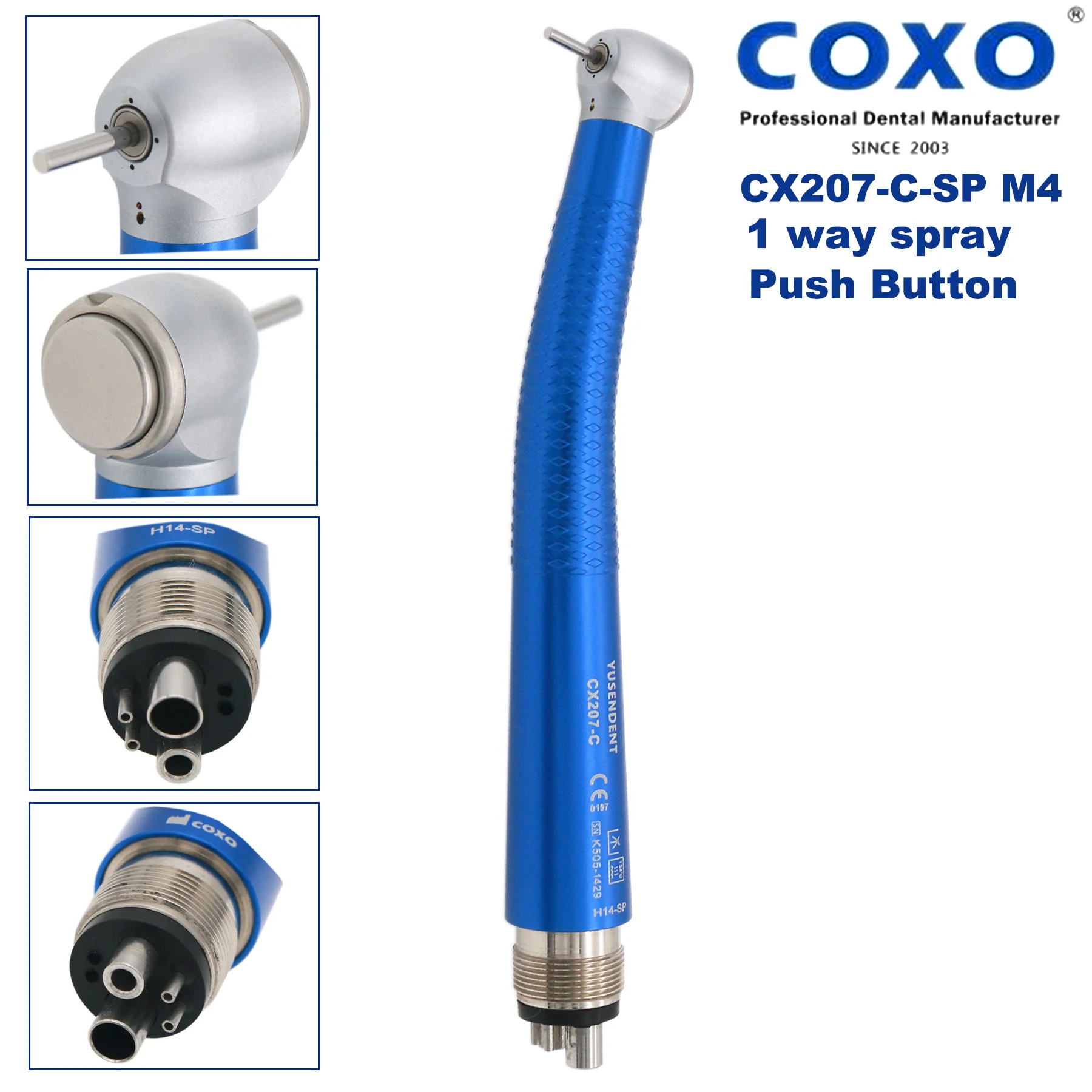 

Colorfu COXO YUSENDENT High Speed Handpiece Standard Head CX207-Blue M4 4 Hole Air Turbine Ceramic Bearings For PANA MAX NSK