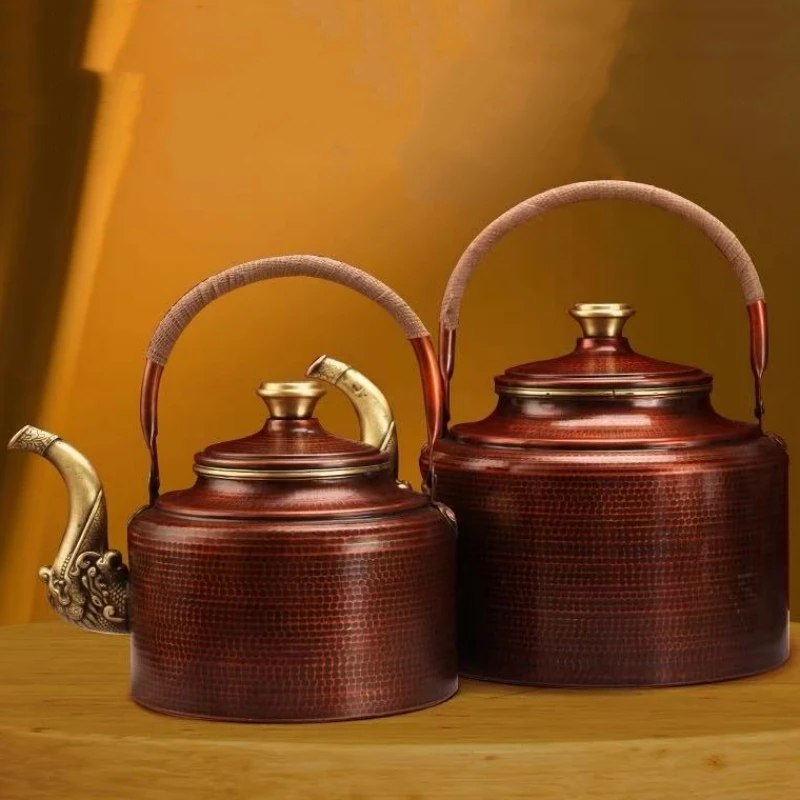 Tetera de leche mantecosa de estilo tibetano, cafetera de cobre Vintage de gran tamaño, hervidor de té con filtro resistente al calor tejido de martillo de mano
