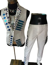 High quality Handmade Men's Colorful Gems Mirror Lens Vest Stage Performance Clothing Nightclub DS Male Singer DJ Costumes