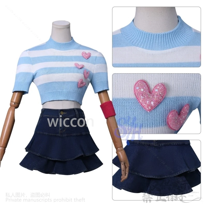 أنيمي فوز كلوب تأثيري بلوم زي جيراي كي الفتيات ريترو مخطط محبوك القلب جميل تي شيرتات قصيرة الاكمام فستان قصير كوس