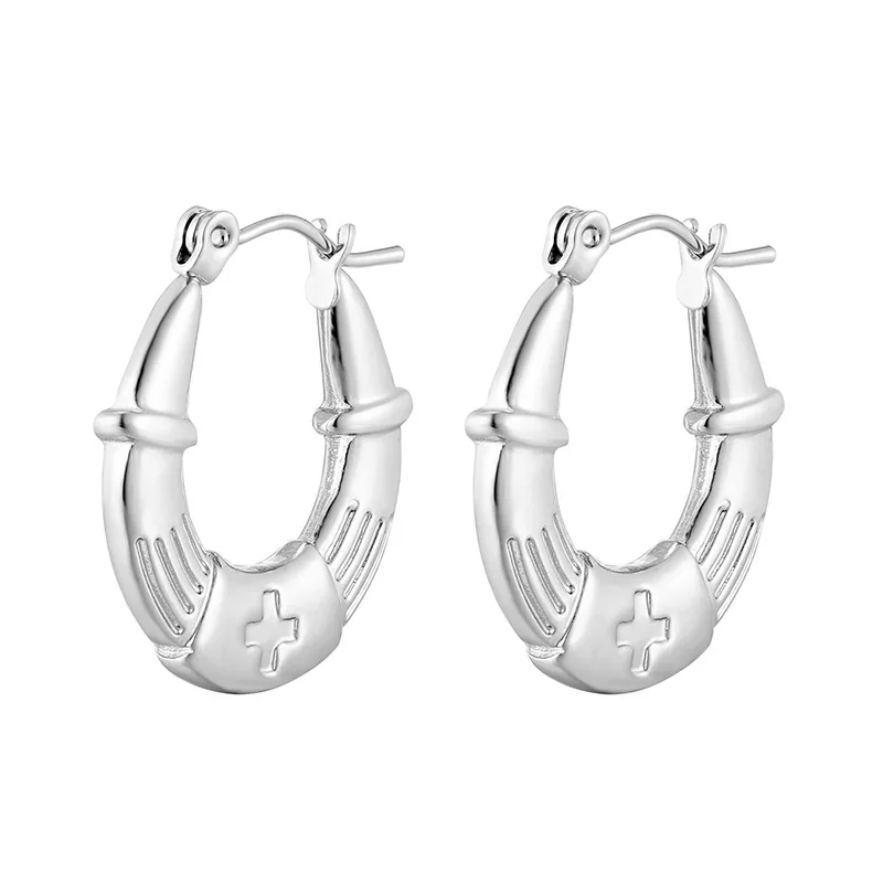 Vintage Gold Color U-shaped Huggie Hoop Earrings for Women Stainless Steel Pattern Hoops Jewelry Gift Earring Aretes de Mujer