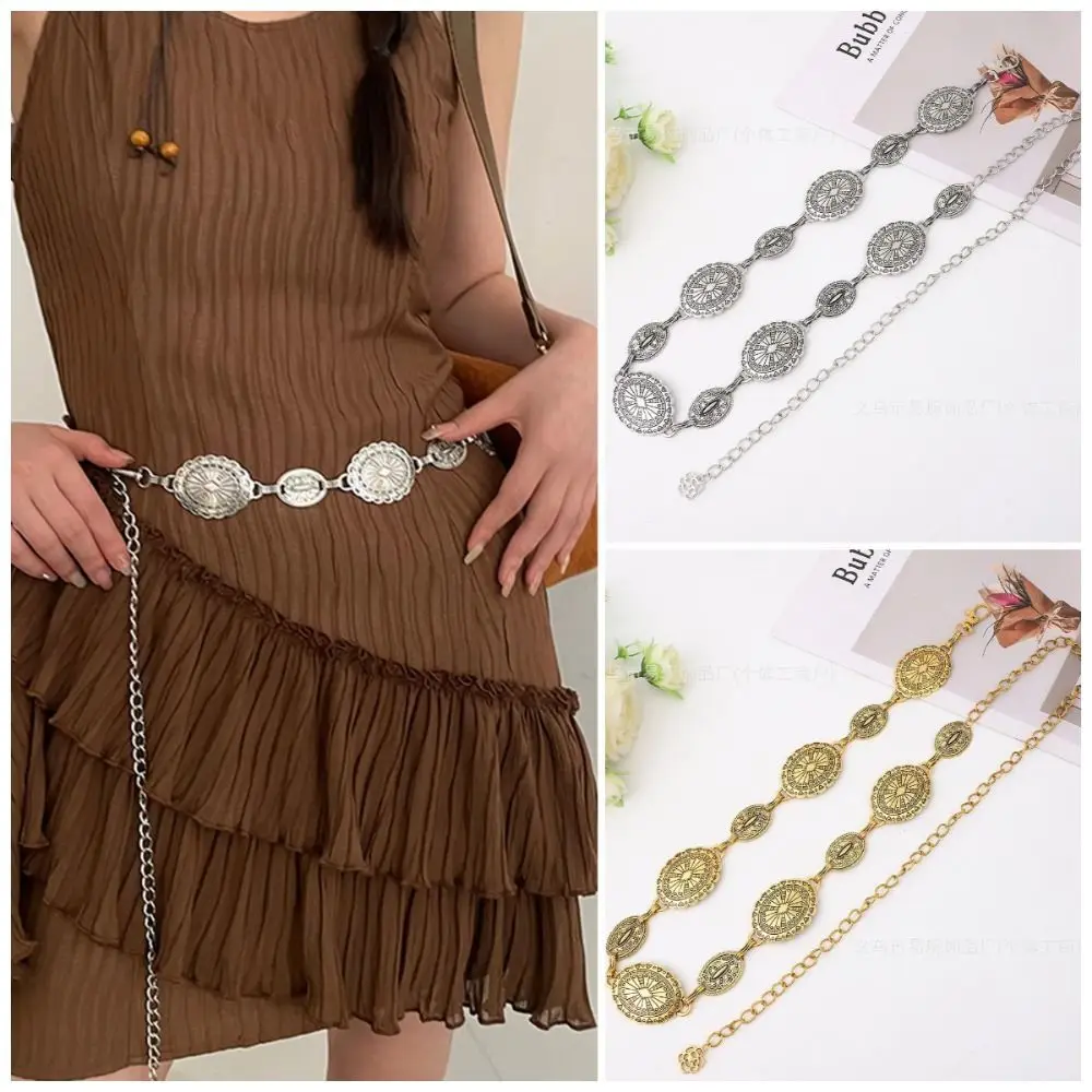 

Fashion Belly Chain Bohemian Waist Chains Oval Metal Dress Belt Chains Gold Ethnic Style Tassel Body Chain Women