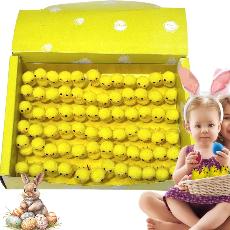 24-216 Uds. Mini pollito festivo amarillo de Pascua, manualidades DIY, regalo de fiesta, decoración de huevos, decoración navideña, adorno de temporada para el hogar de primavera