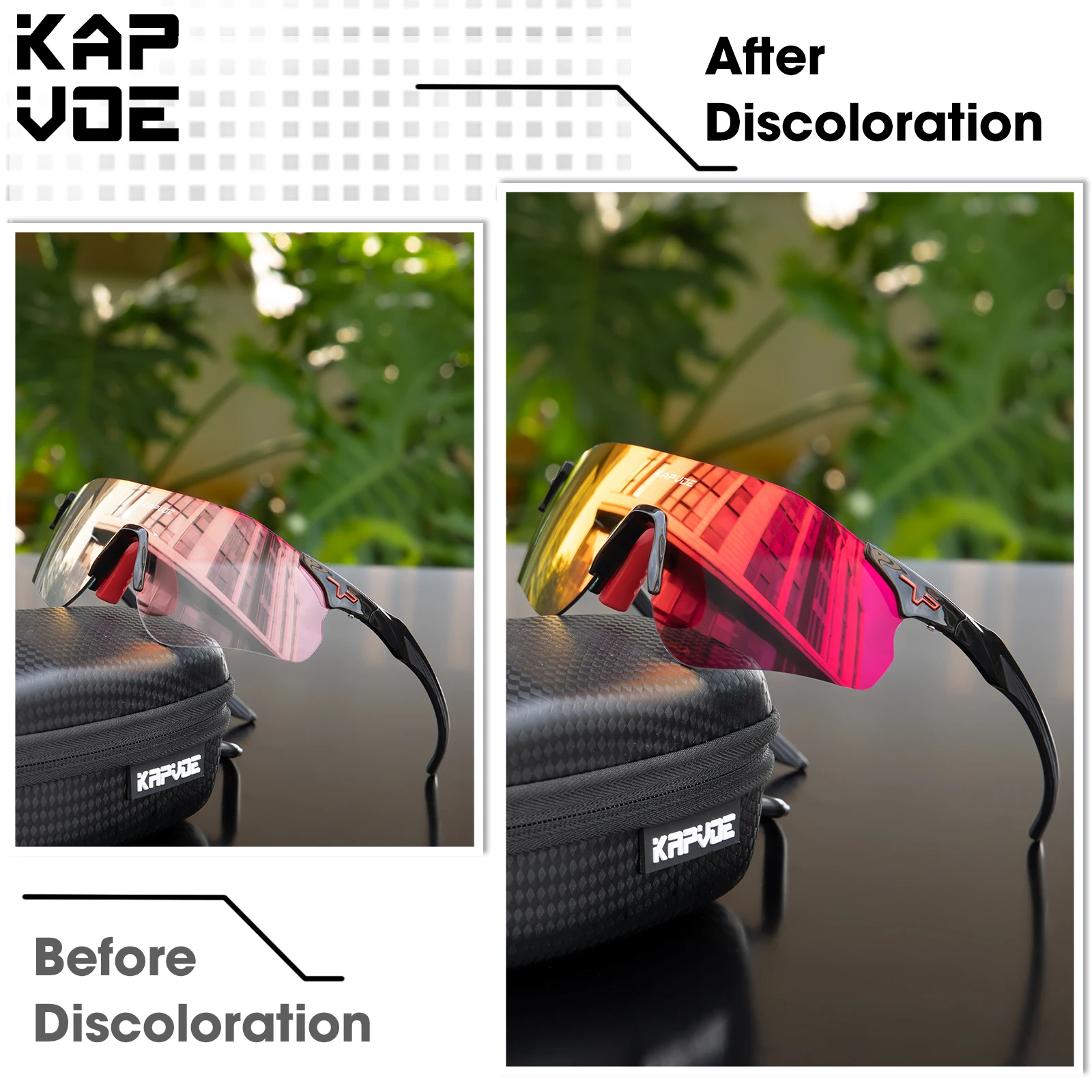 KAPVOE Color Photochromic Cycling Sunglasses Outdoor Running Sunglasses UV400 Men MTB Cycling Glasses Women Road Bike Glasses