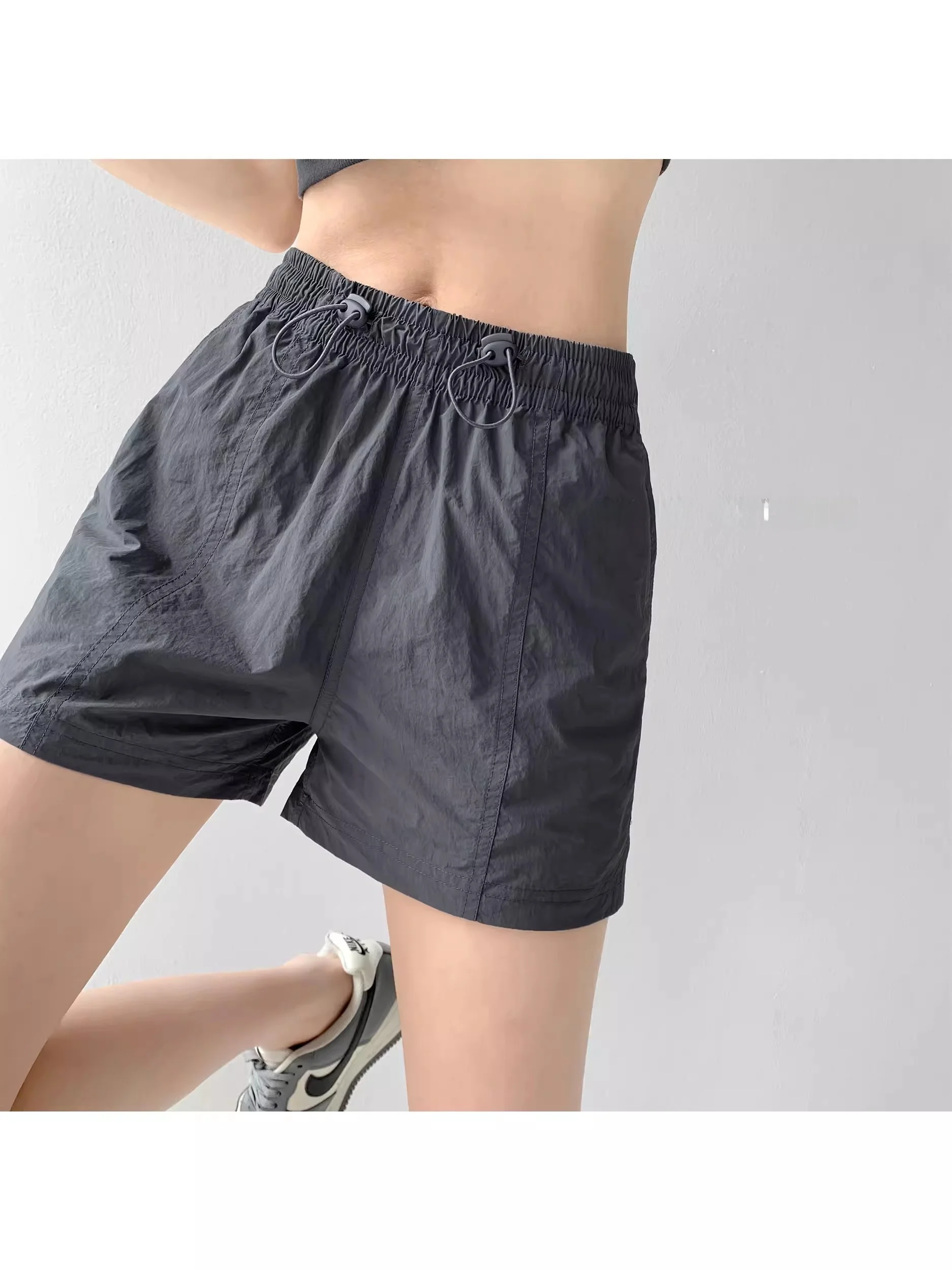 

Summer Thin Qui Dry Workwear ort Pants Women's Loose Fit High Waist Dstring Five-Quarter Wide Leg Pants Slimming Effect