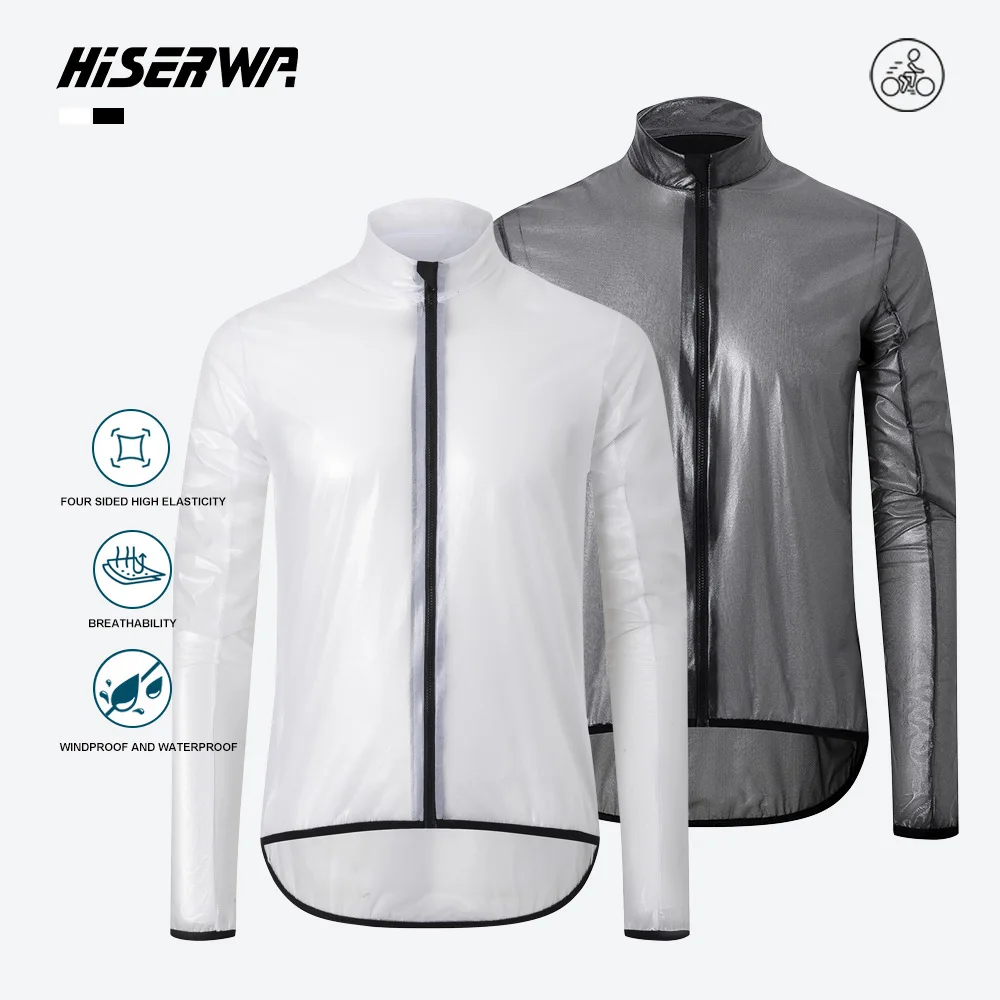 Hiserwa Ultraleichte Fahrrad-Regenjacke Wasserdicht Winddicht Reflektierende Fahrradjacke Atmungsaktiv Packbar für Outdoor-Radfahren und Wandern