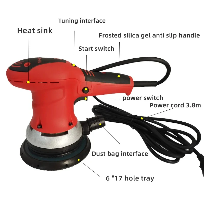 6'17 Hole Circular Sandpaper Machine 350W Electric Sander 150mm 220VStrong Dust Collection Polisher