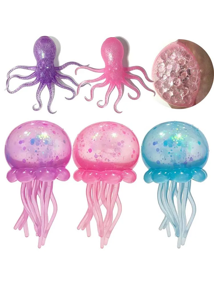 Glitzer-Oktopus Quetschspielzeug Weiches Stressabbau-Fidget-Spielzeug Quetsch-Medusa Kompressions-Dekompressionsspielzeug für Kinder und Erwachsene