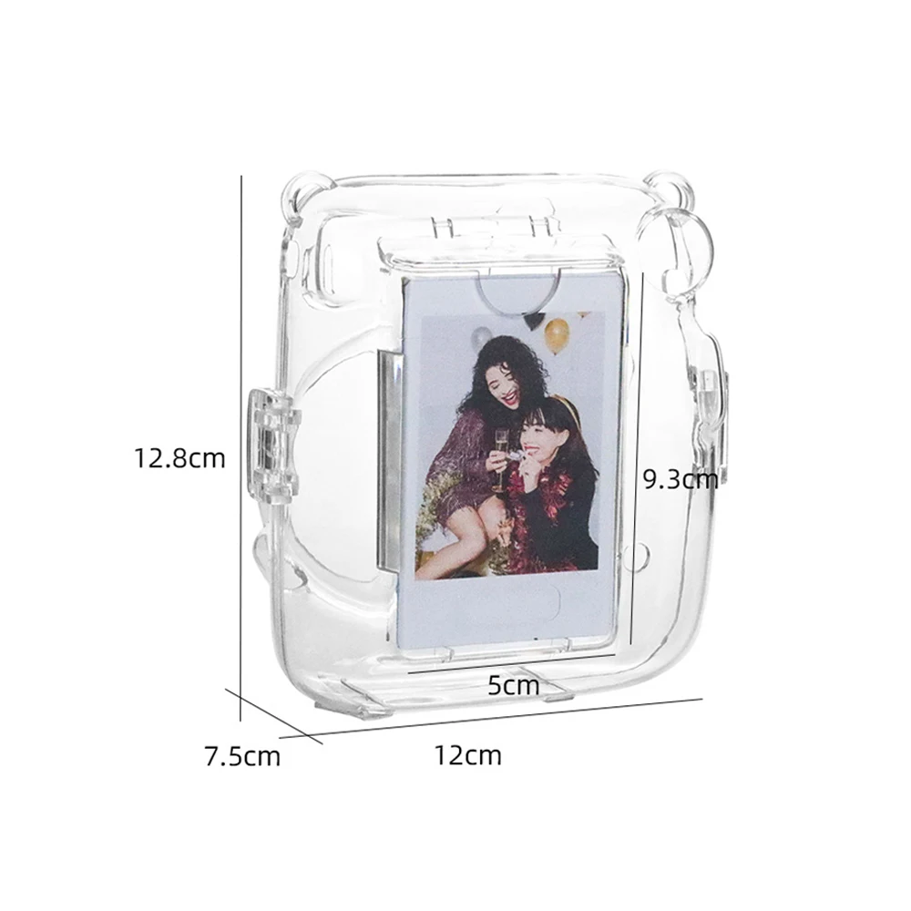 Bolsa de almacenamiento transparente para cámara Instax Mini11, estuche de cristal, Correa y pegatina, juego de tres piezas