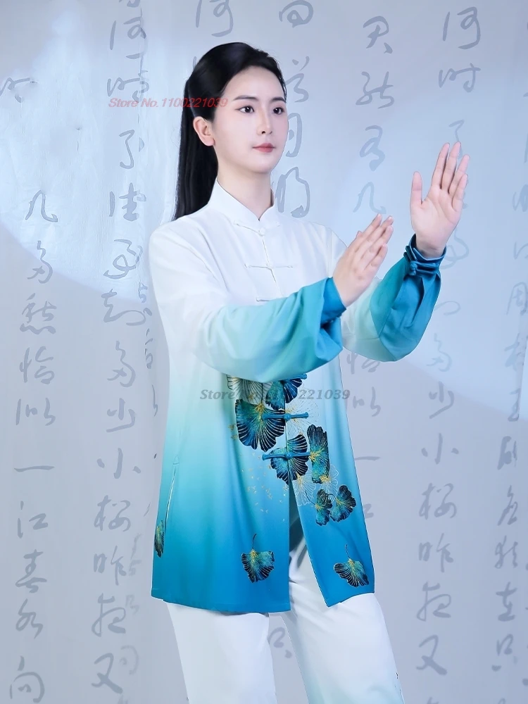 2025 chinese kung fu tai chi martial arts taijiquan wushu uniform national flower print tops+pants set exercise training suit image 4