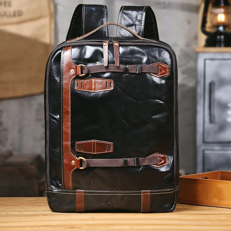 Vintage Genuine Leather Backpack Men Women Fits 15 Laptop Ideal Casual Commute Business Bag School Bag
