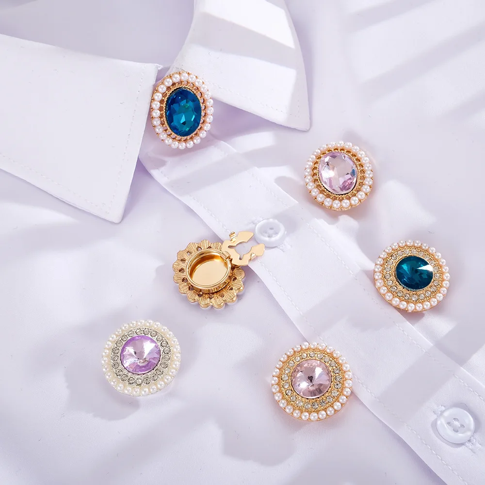 Ein Set Luxuriöse Katzenauge-Edelstein Hemdmanschettenknöpfe Abnehmbare Kragenknöpfe Elegante Knopfabdeckungen Schmuck-Accessoires für Männer und Frauen